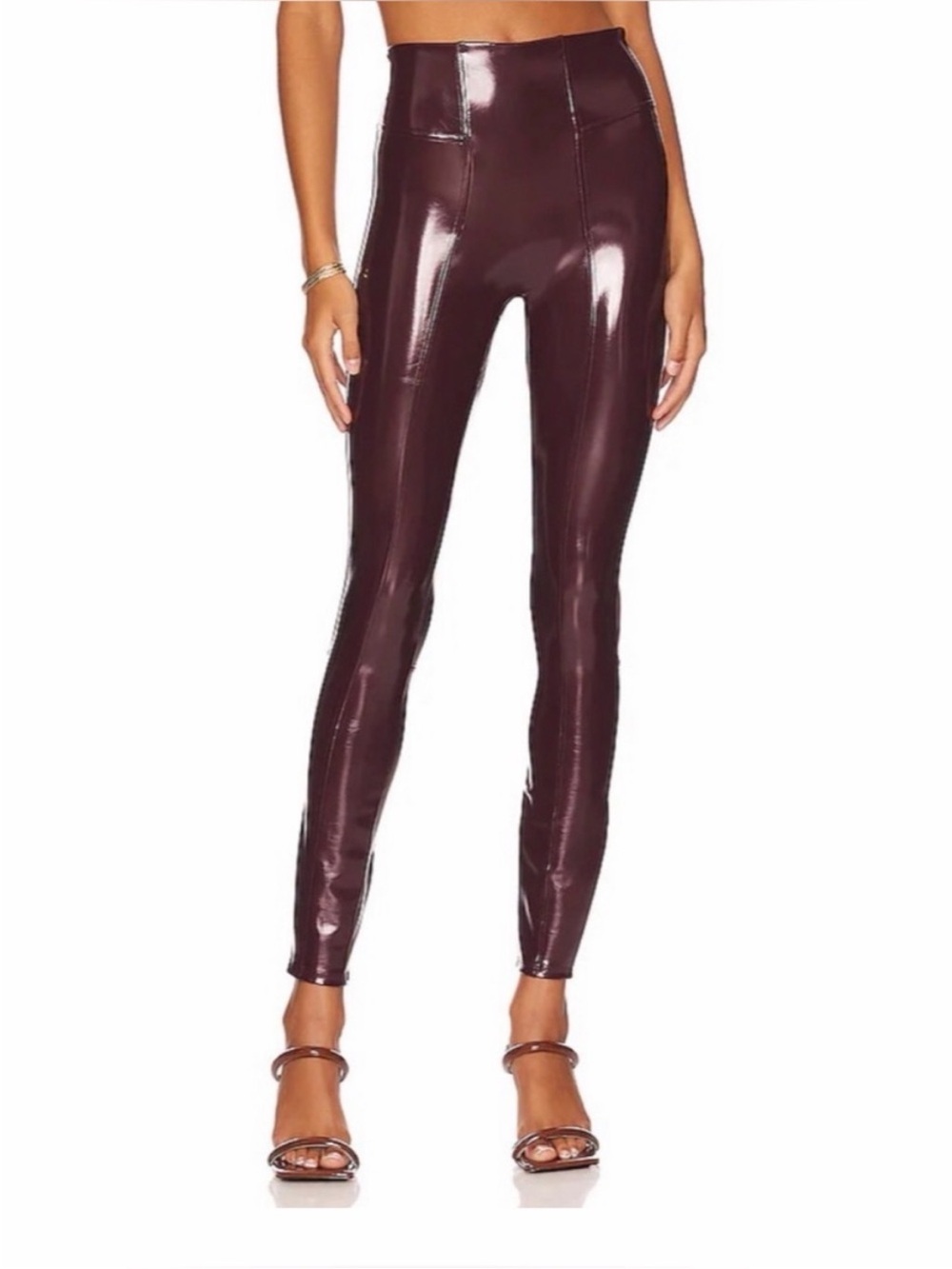SPANX Faux Patent Leather High Rise Leggings in Ruby